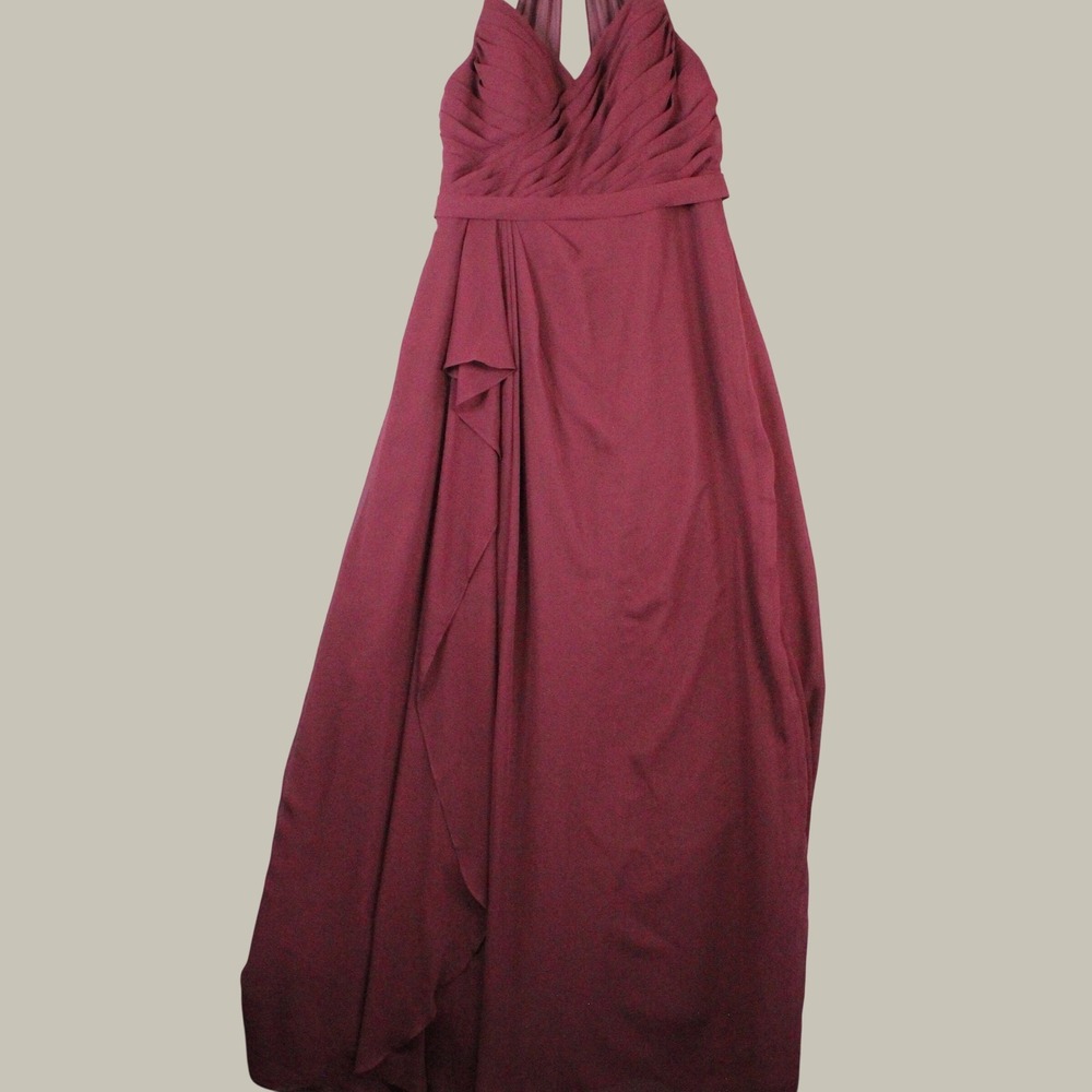 Azazie Dawn Cabernet Chiffon Halter Gown Dress A12 Red Formal Minimalist Boho